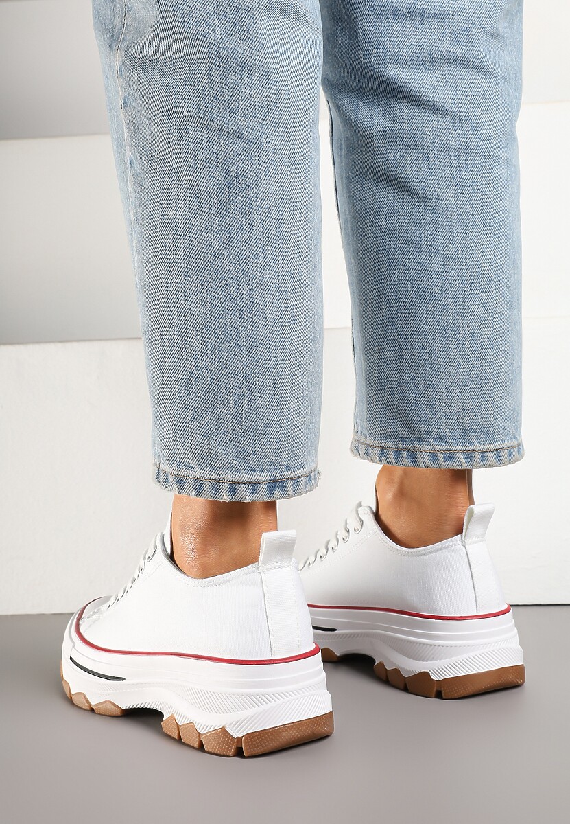 Biało-Czerwone Trampki na Platformie z Niską Cholewką Evalloria