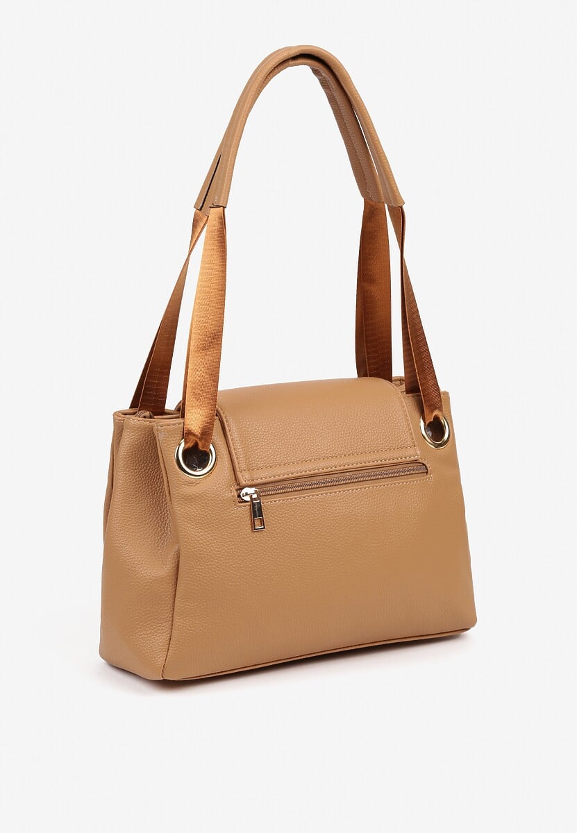 Jasnobrązowa Torebka na Ramię w Klasycznym Stylu z Klapą Idaletia