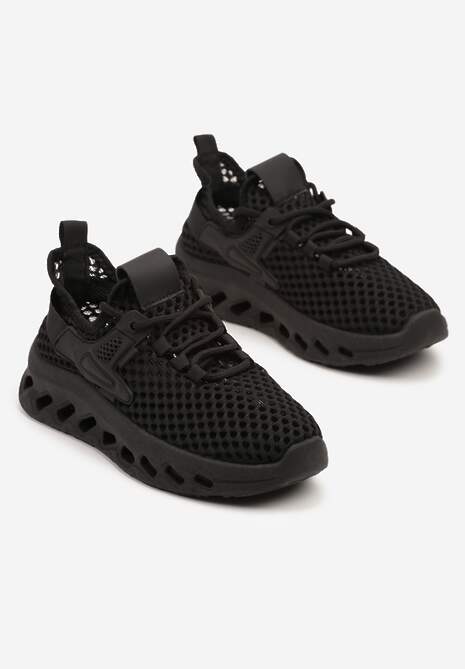 Czarne Buty Sportowe Sneakersy Siateczkowe na Tłoczonej Platformie Lurilia
