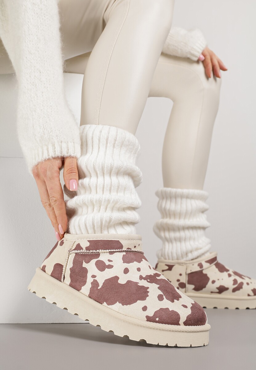 Brązowe w krowie łaty Niskie Śniegowce o Wsuwanym Fasonie Alodra