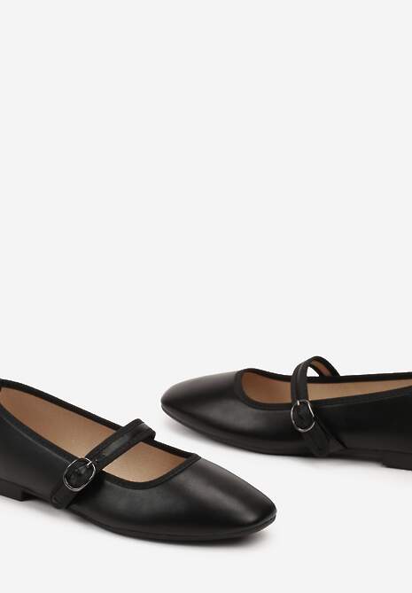 Czarne Balerinki z Kwadratowym Noskiem i Zapięciem na Sprzączkę Rilanora
