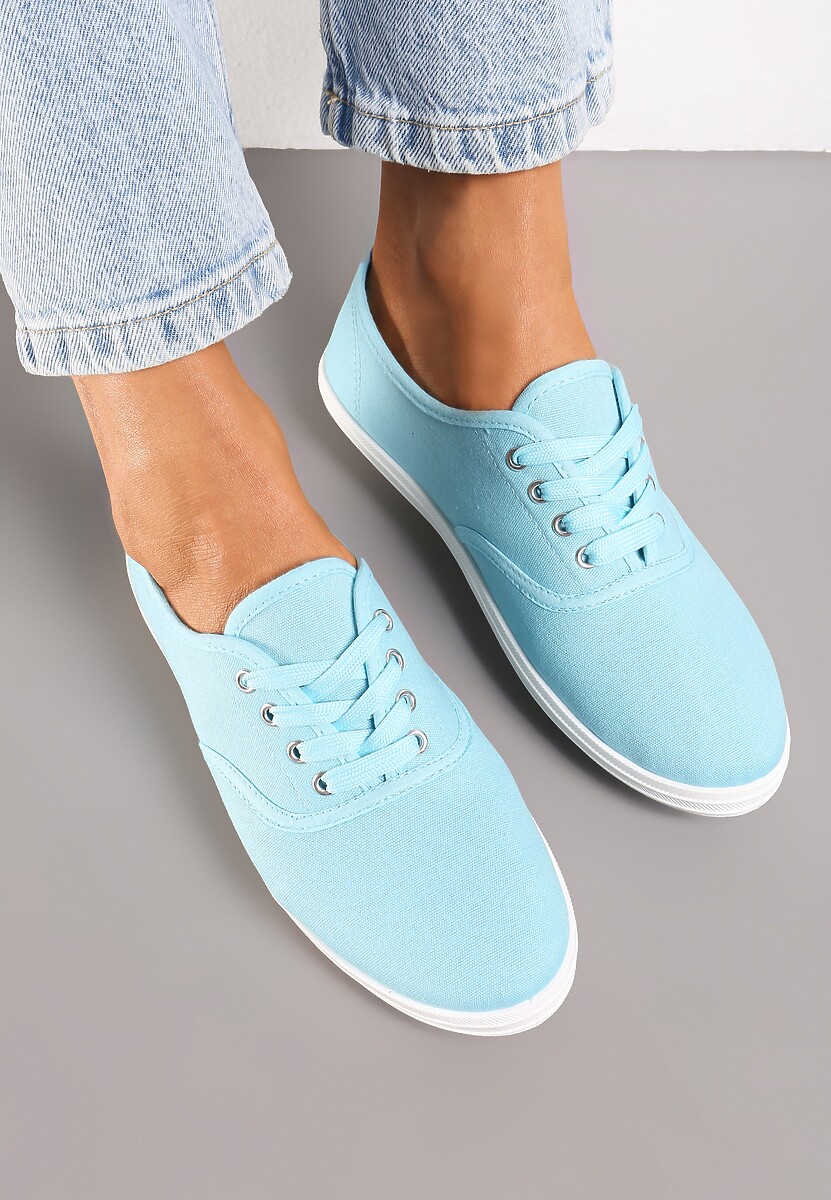Niebieskie Klasyczne Sznurowane Tenisówki na Płaskiej Podeszwie Efona