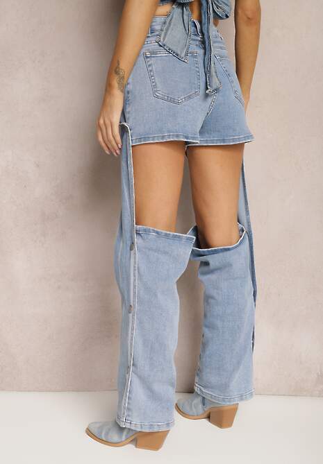 Niebieskie 2w1 Jeansy Szorty z Przypinanymi Nogawkami Laville