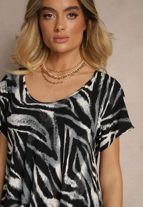 Czarna Rozkloszowana Sukienka z Bawełny  z Dłuższym Tyłem Ronellea