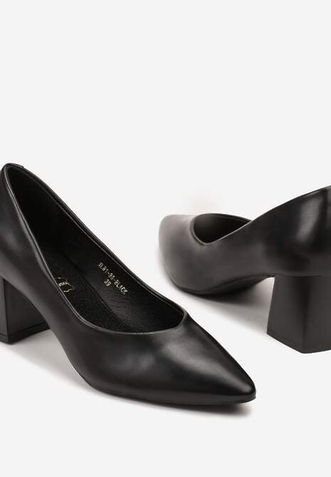 Czarne Czółenka Vices Basic na Słupkowym Obcasie ze Skórzaną Wkładką Esande