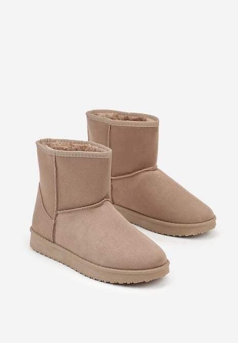 Ciemnobeżowe Śniegowce z Przeszyciami po Bokach Retena