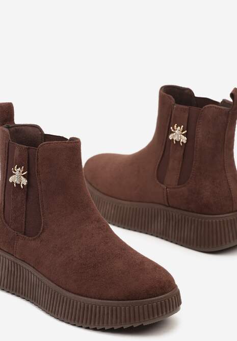 Brązowe Botki Sztyblety Vices Ozdobione Metaliczną Aplikacją Zaicera