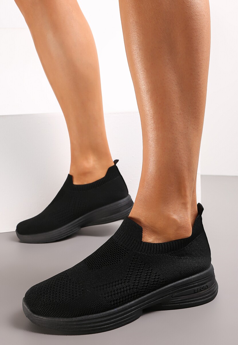 Czarne Buty Sportowe z Perforacyjnego Materiału Sherlina