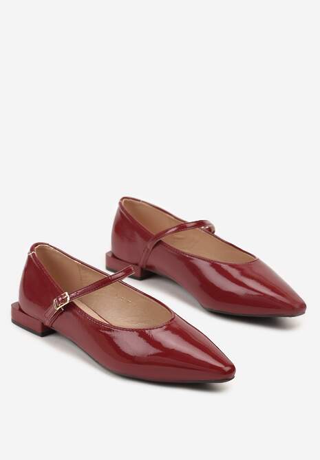 Bordowe Balerinki Mary Jane Vices z Geometrycznym Obcasem i Skórzaną Wkładką Vermene