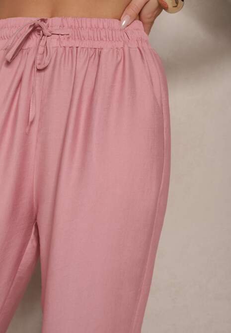 Różowe Spodnie z Bawełną Ozdobione Wiązaniem Voreia