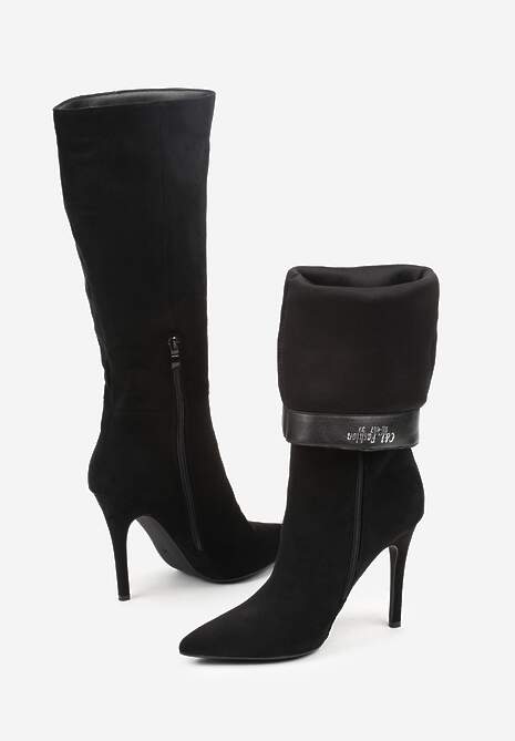 Czarne Kozaki na Szpilce do Kolan z Przylegającą Cholewką Gilvessa