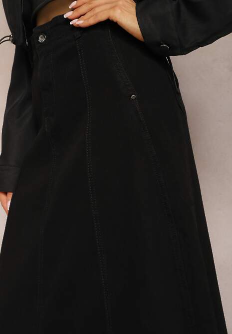 Czarna Spódnica o Długim Trapezowym Fasonie Midessa