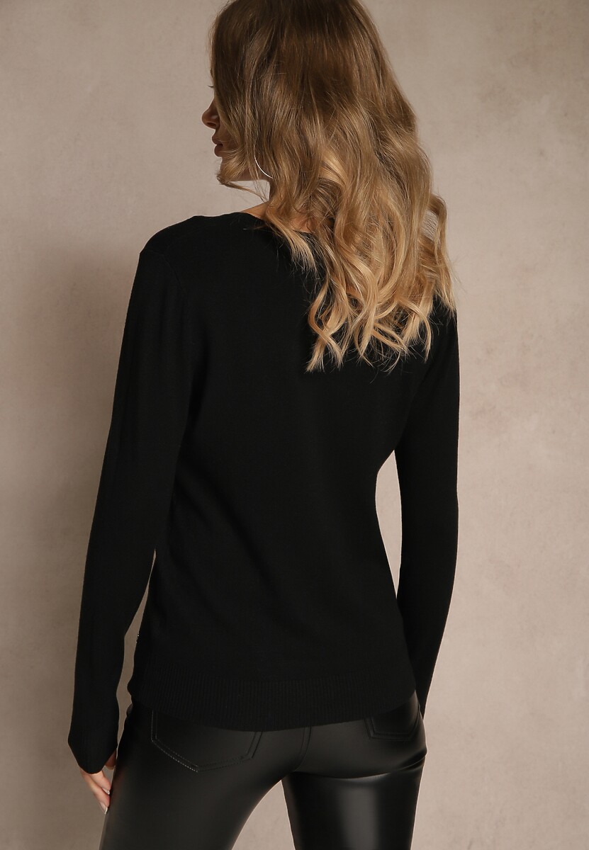 Czarny Gładki Sweter w Minimalistycznym Stylu Tevra