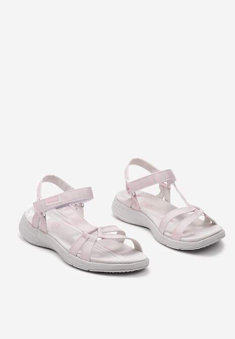 Jasnoszare Sandały Zapinane na Rzep z Wkładką ze Skóry Naturalnej Rosxa