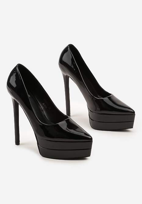 Czarne Szpilki Lakierowane z Platformą i Szpiczastym Noskiem Viriona
