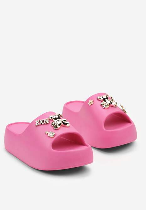 Fuksjowe Klapki z Lekkiej Pianki Ozdobione Cyrkoniami i Aplikacjami 3D Rivarina