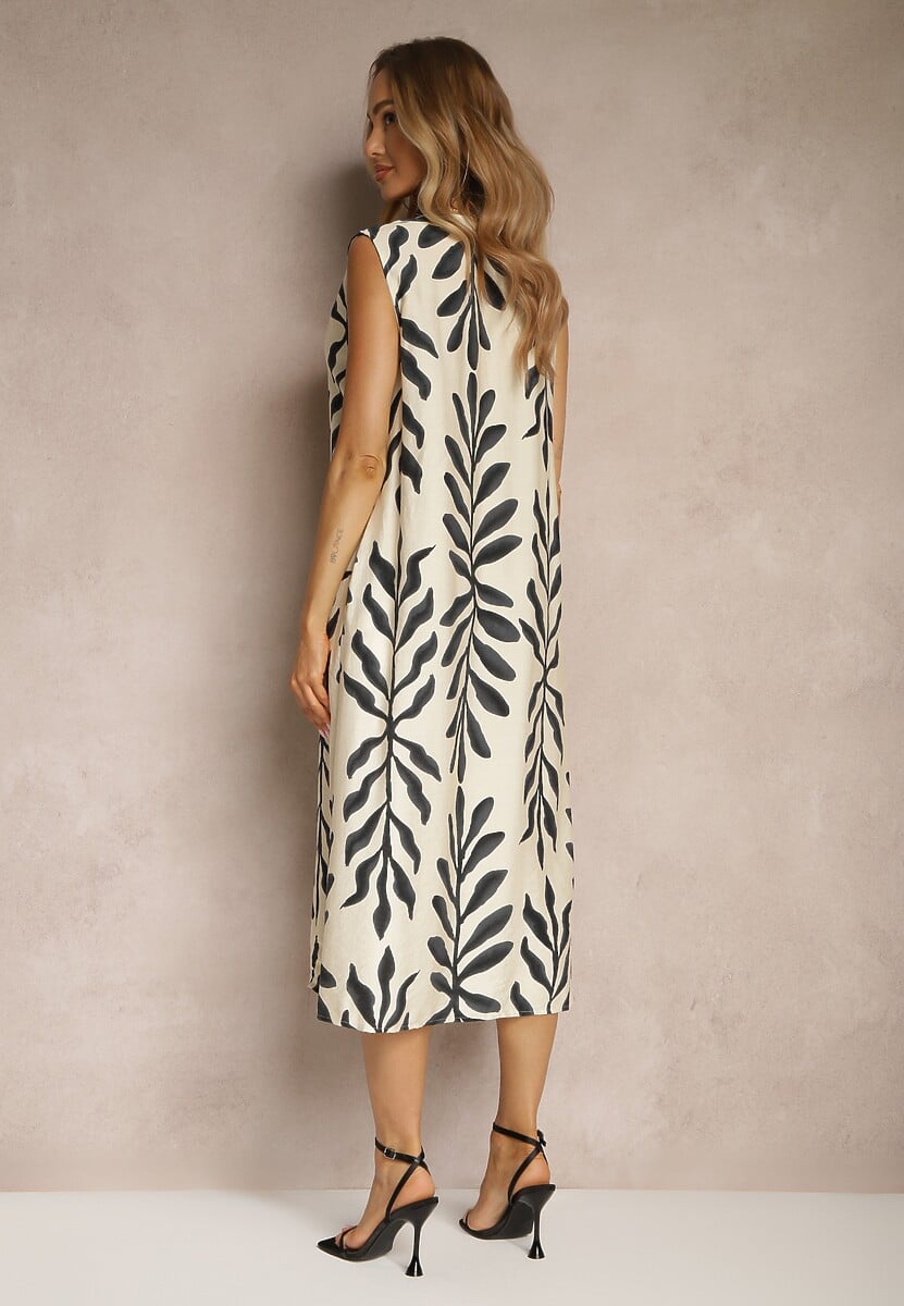 Czarna Sukienka Pudełkowa z Dodatkiem Wiskozy w Letni Wzór Jolessa