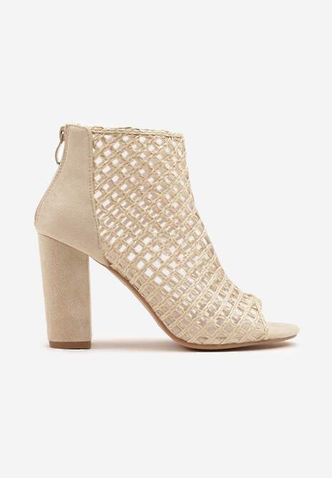 Beżowe Siateczkowe Botki Vices na Słupku Sovhira