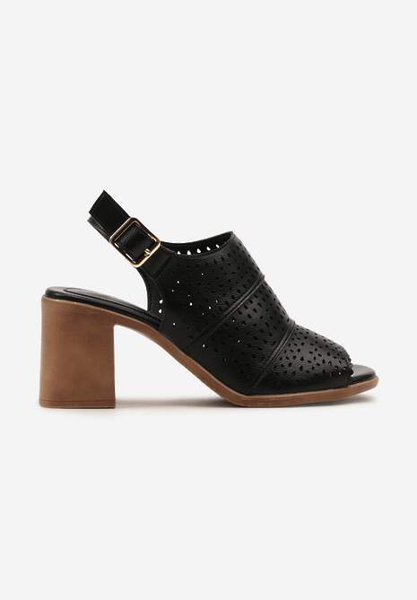 Czarne Sandały Ażurowe na Słupku ze Sprzączką Limania