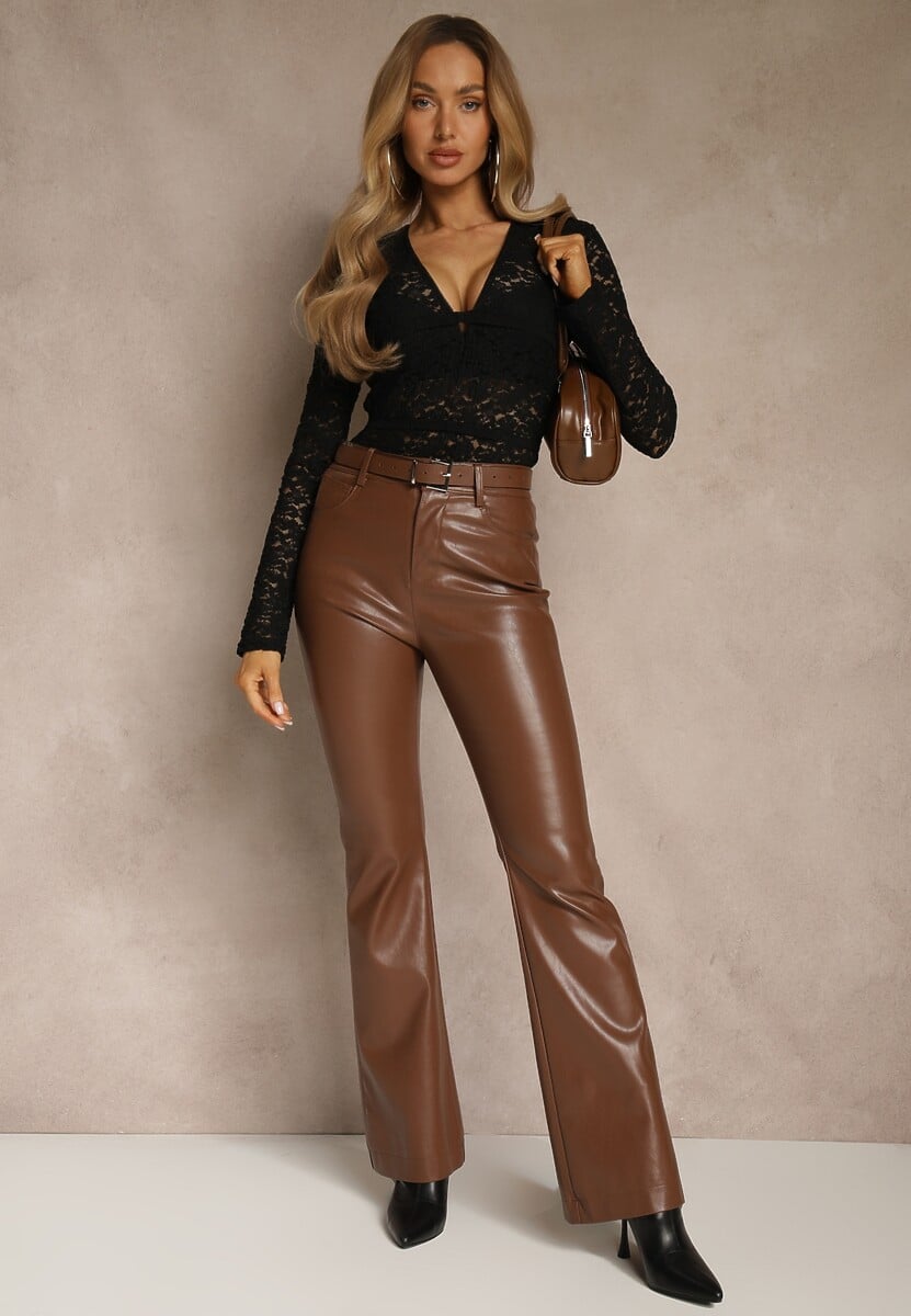 Czarna Bluzka Longsleeve z Koronki z Dekoltem w Kształcie Litery V Lerafera