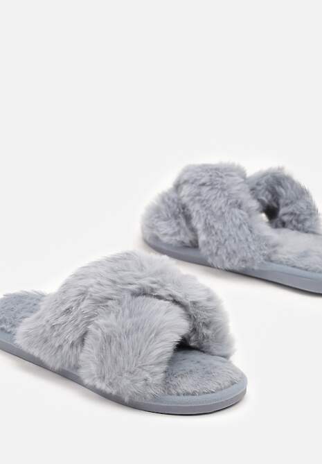 Szare Kapcie Vices z Futerka ze Skrzyżowanymi Paskami Selanthra