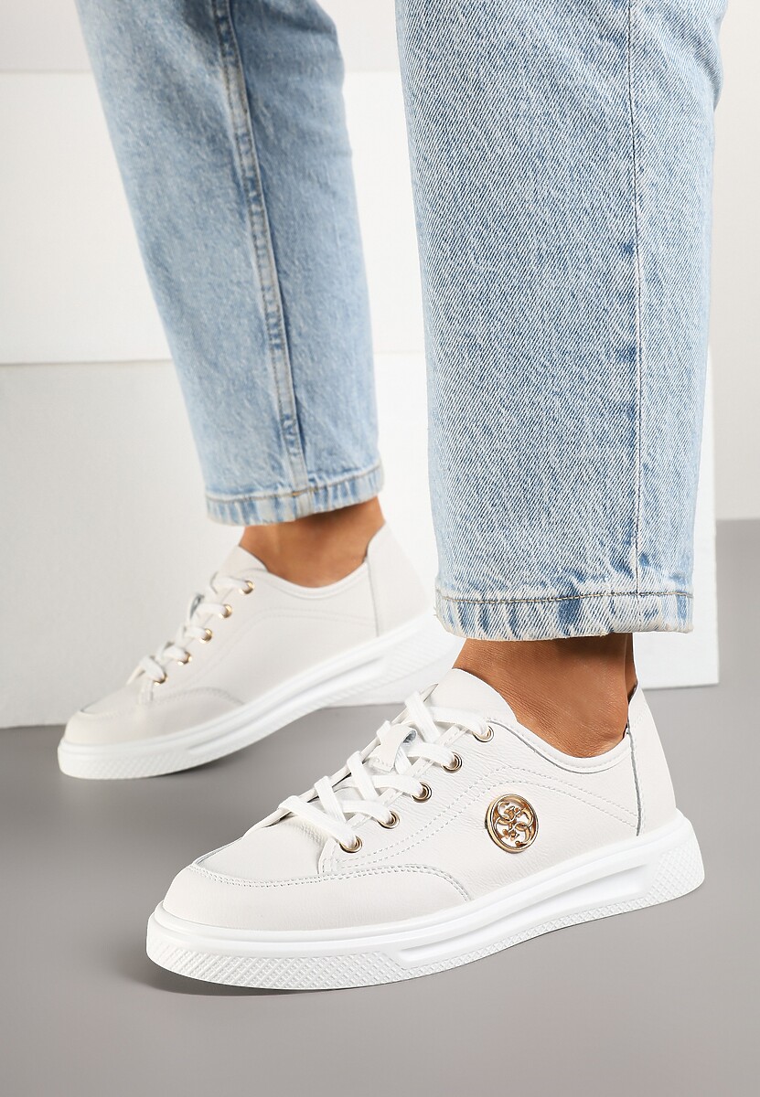 Białe Sneakersy Skórzane Ozdobione Aplikacją Tiramia