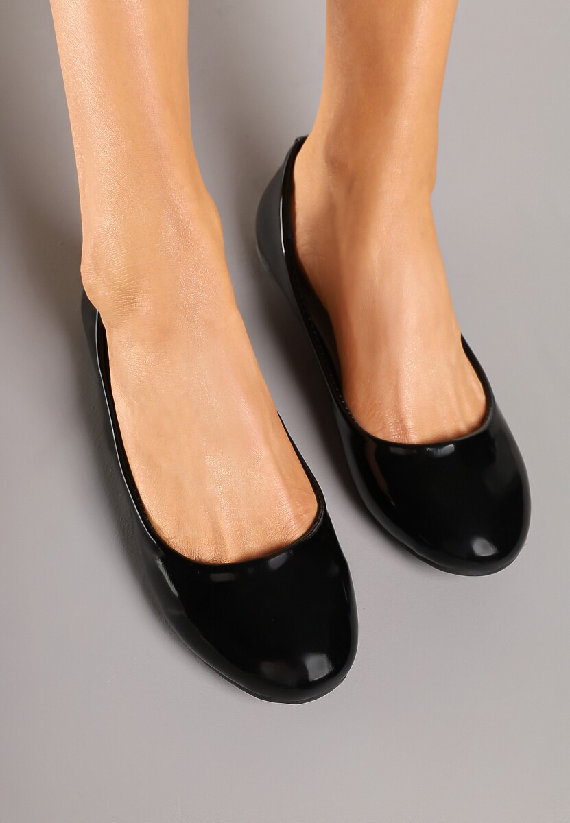 Czarne Lakierowane Balerinki z Wkładką ze Skóry Naturalnej Norabis