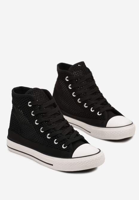 Czarne Trampki za Kostkę z Perforacją Welagia