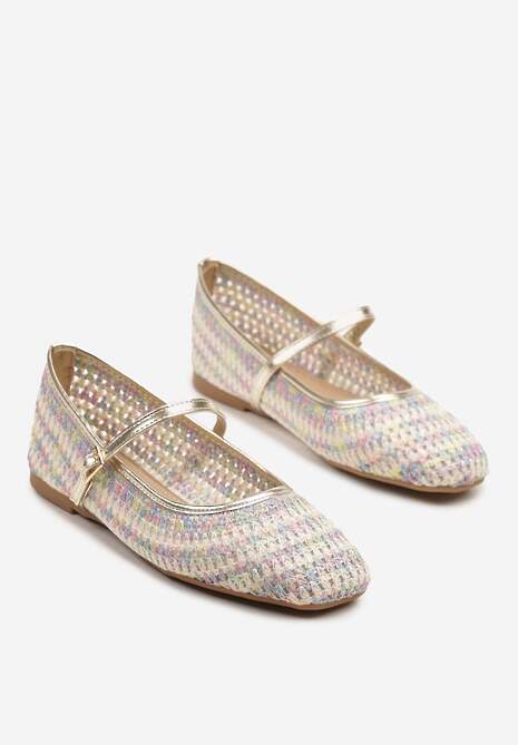 Beżowo-Różowe Balerinki Mary Jane Ozdobione Metaliczną Nicią Ilimalla