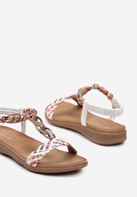 Srebrne Sandały Ozdobione Koralikami na Plecionych Paskach Wiagena