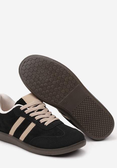 Czarne Casualowe Sneakersy z Ekozamszu na Płaskiej Podeszwie Pemeriana