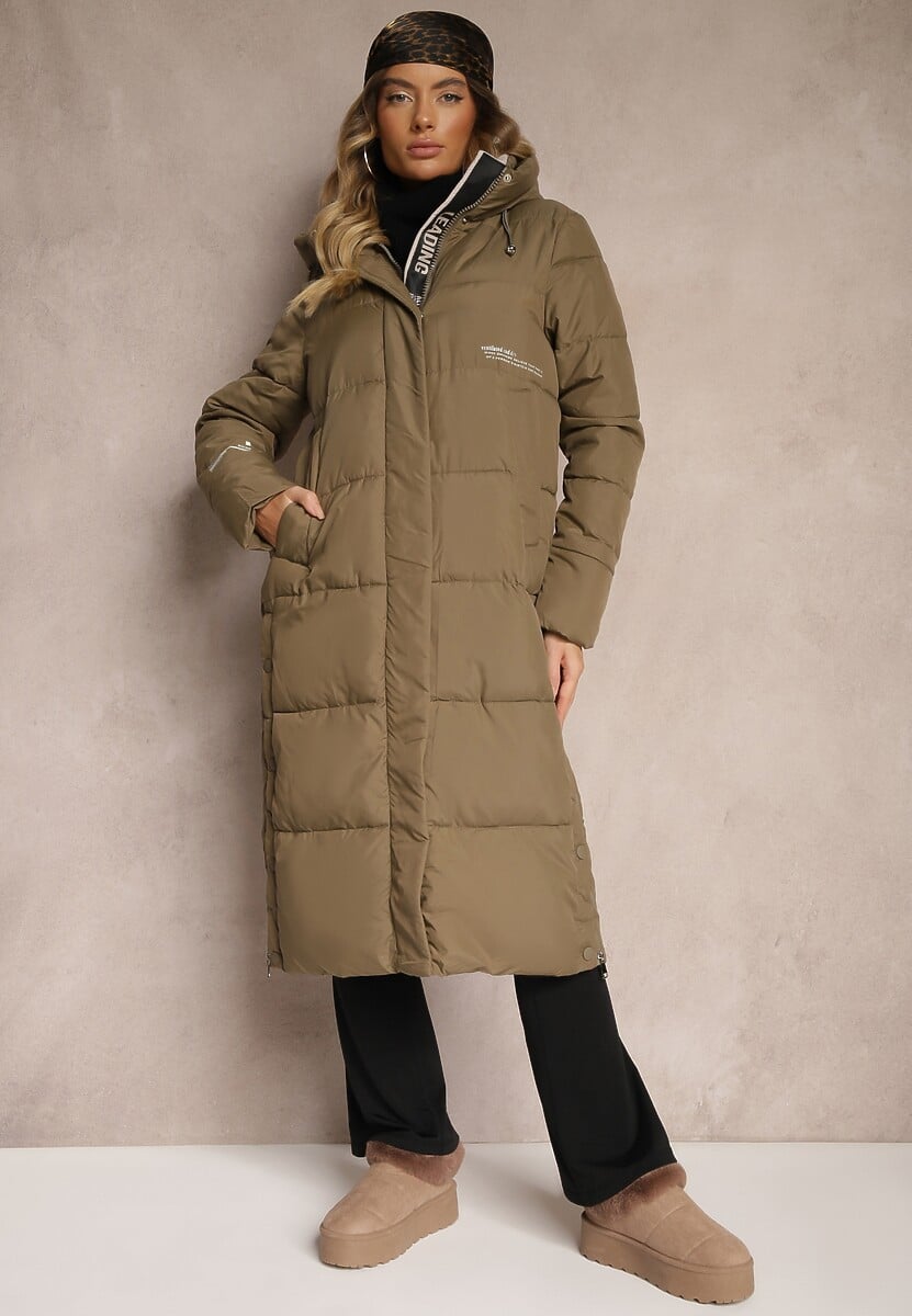 Ciemnozielona Pudełkowa Kurtka z Pikowanego Materiału z Dwustronnym Suwakiem i Rozporkami Daisena