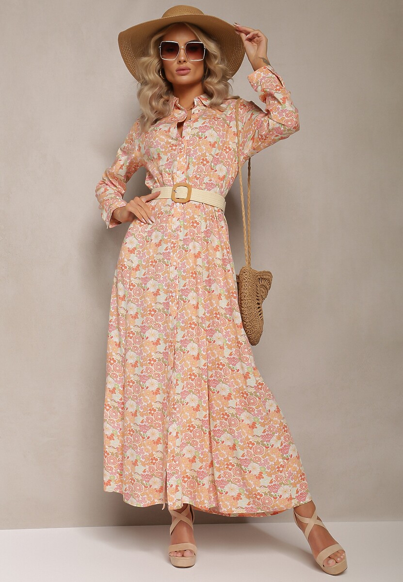 Biało-Pomarańczowa Sukienka Koszulowa Castorius