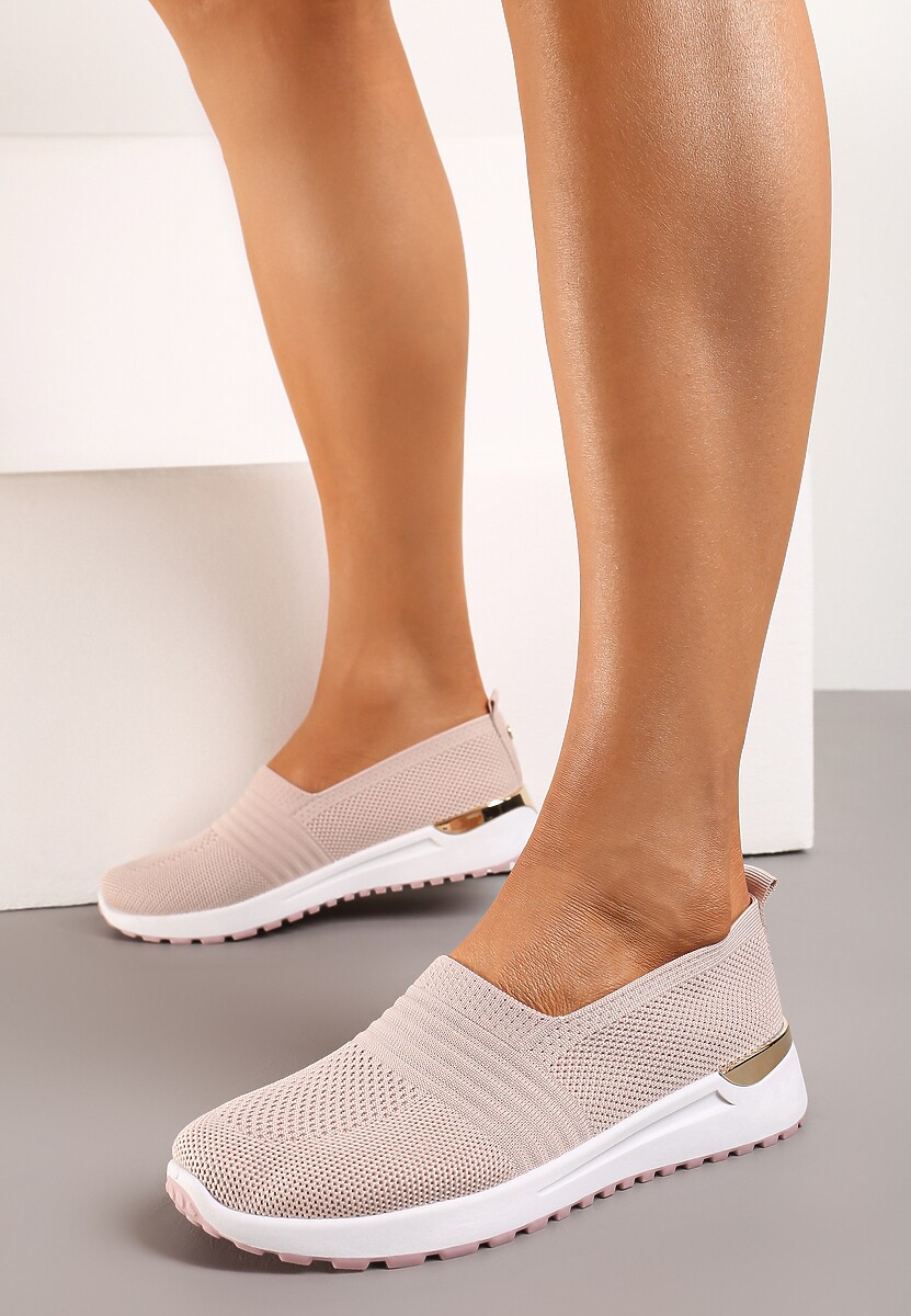 Różowe Tenisówki Elastyczne z Metaliczną Wstawką na Zapiętku Jestella