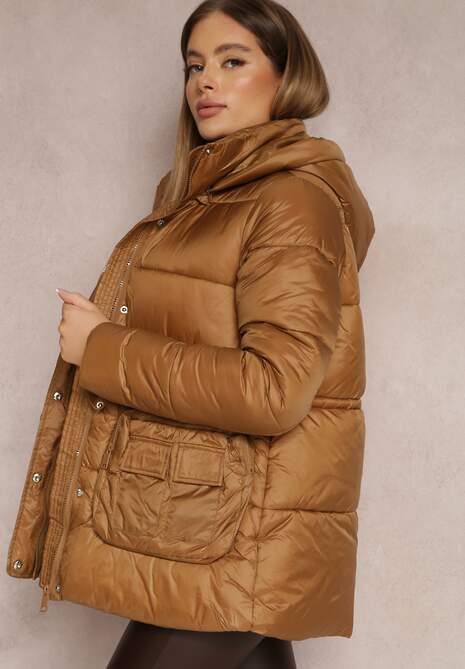 Brązowa Kurtka Pikowana Ściągana w Talii Althomene