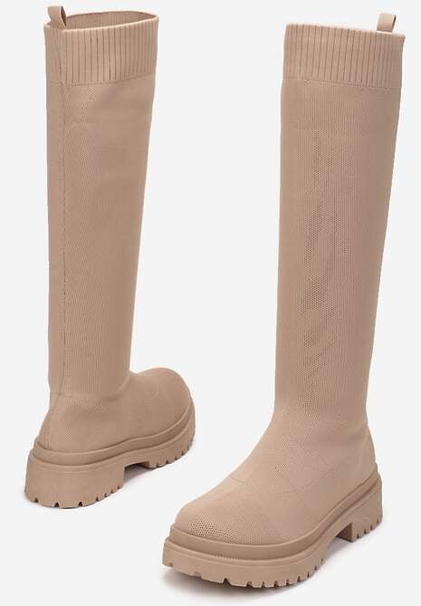 Ciemnobeżowe Kozaki z Elastyczną Cholewką Enareo