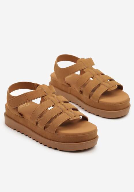 Brązowe Sandały w Stylu Gladiatorek na Rzep Sorenevia