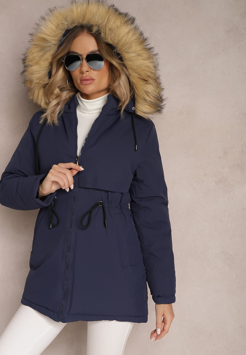 Ciemnozielona Kurtka Parka z Kapturem z Futerkiem Bimi