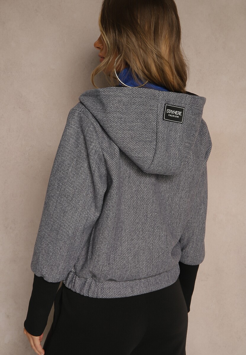 Szara Kurtka z Kapturem Ściągaczem w Pasie i Warstwowymi Rękawami Tulamea