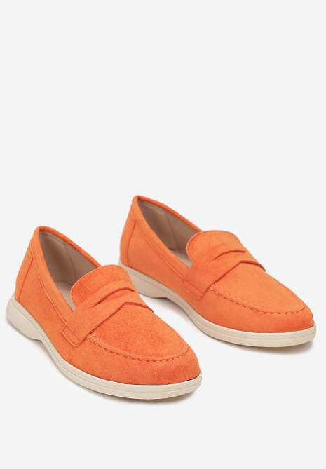 Pomarańczowe Mokasyny z Imitacji Zamszu na Płaskiej Podeszwie Faranis