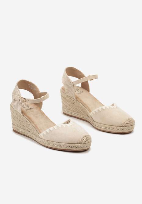 Beżowe Sandały w Stylu Espadryli z Plecionką na Koturnie Tiimada