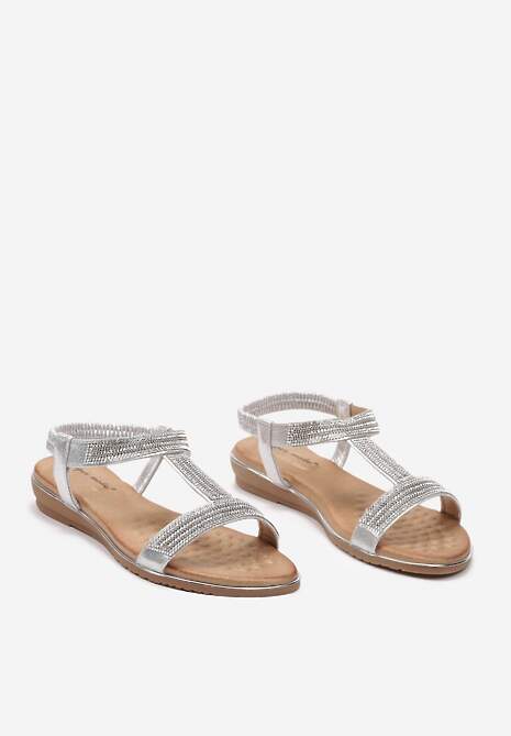 Srebrne Wsuwane Sandały z Cyrkoniami Saiaka