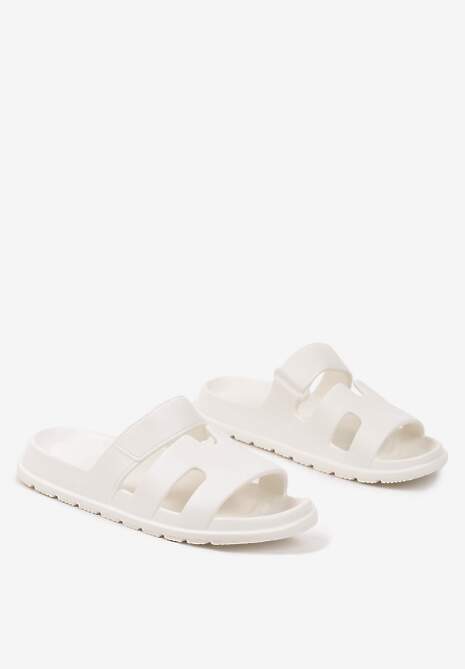 Białe Klapki z Geometrycznymi Wycięciami Setaneria
