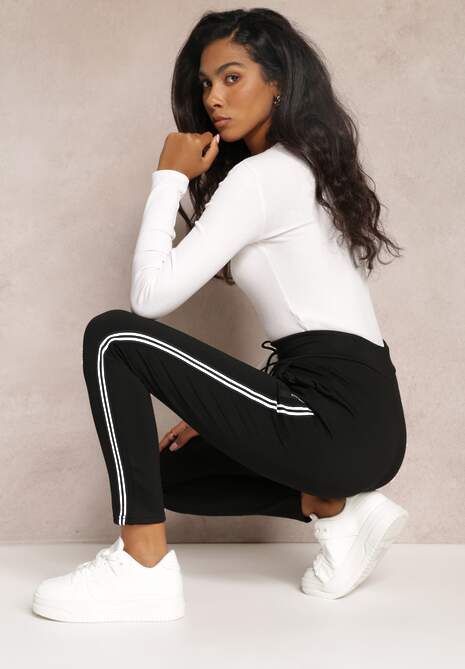 Czarne Spodnie Dresowe z Lampasami i Gumką w Pasie Sivaclo