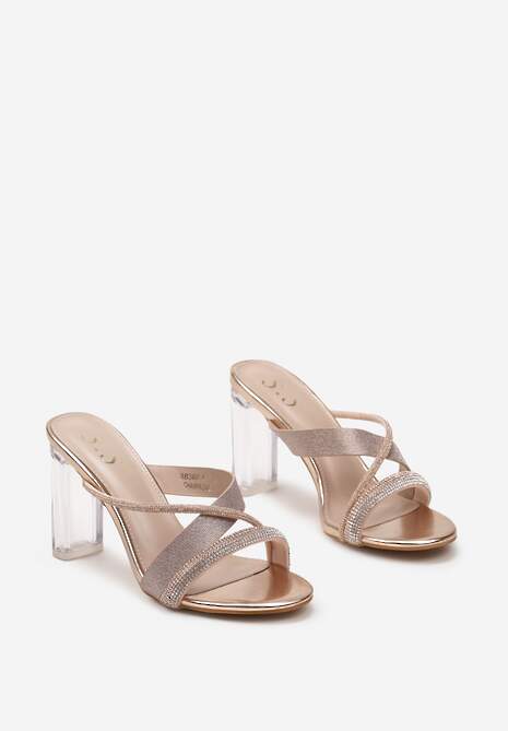 Szampańskie Klapki Ozdobione Brokatem i Cyrkoniami z Przezroczystym Obcasem Kavinia