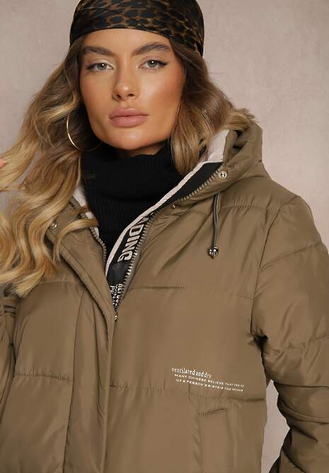 Ciemnozielona Pudełkowa Kurtka z Pikowanego Materiału z Dwustronnym Suwakiem i Rozporkami Daisena