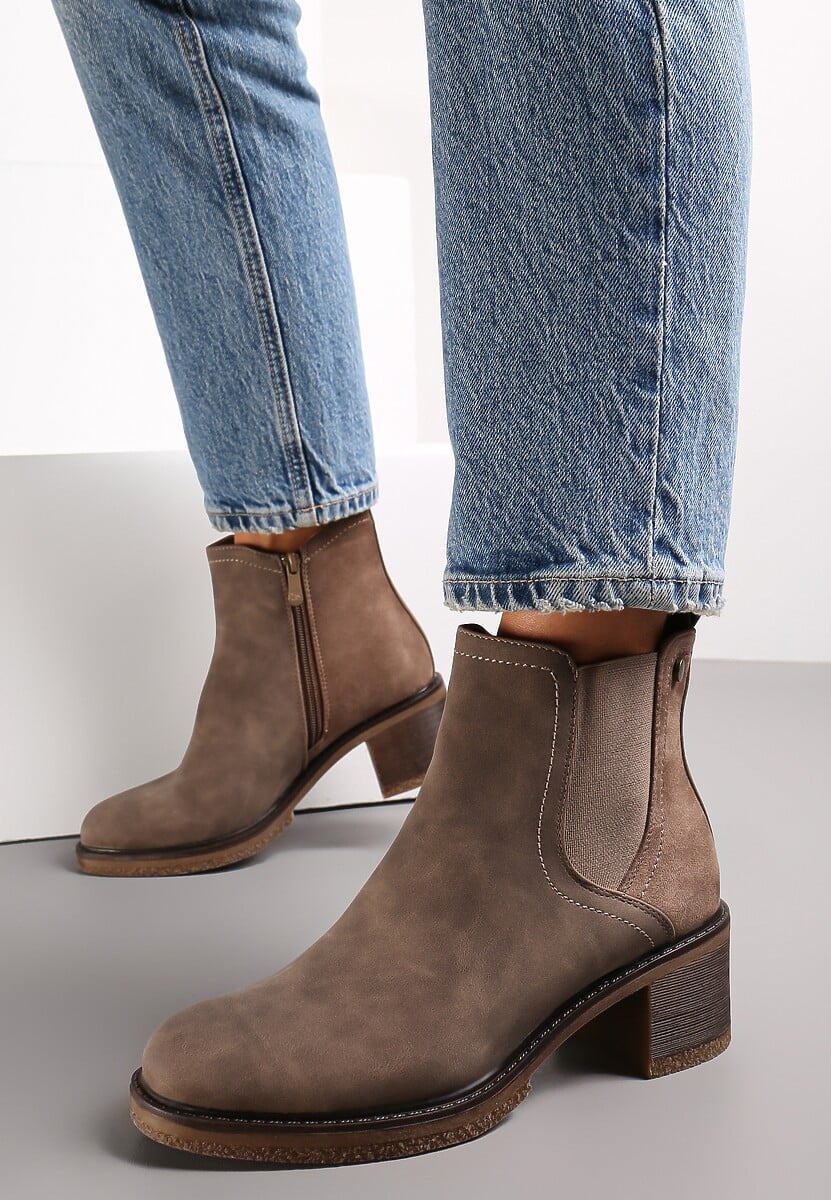 Ciemnobeżowe Botki na Słupku z Ekozamszu Otielo