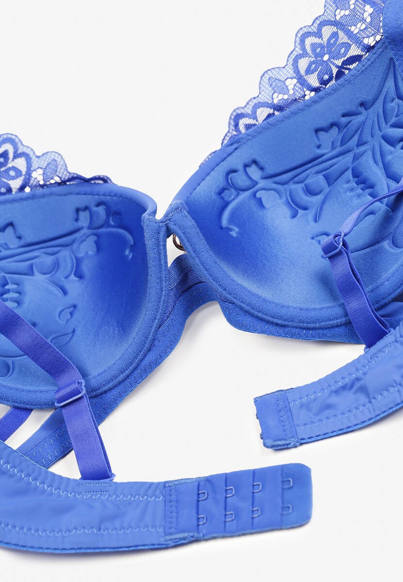 Niebieski Koronkowy Biustonosz z Regulowanymi Ramiączkami Carnena