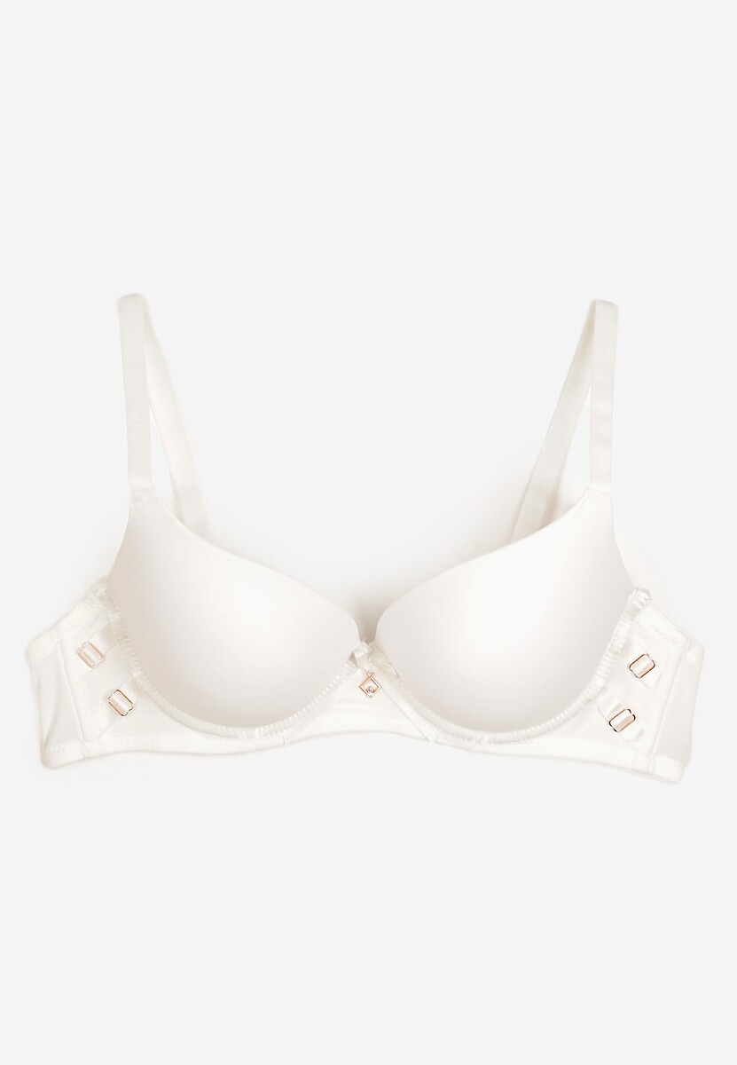 Jasnobeżowy Biustonosz Miseczka B Push-Up na Regulowanych Ramiączkach Ozdobiony Aplikacją Alerisia