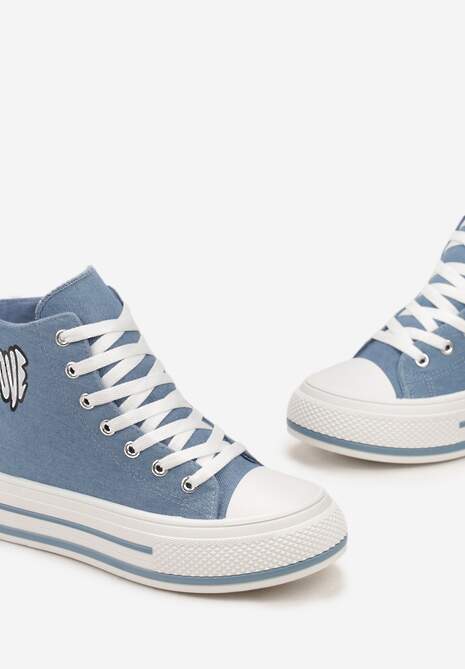 Niebieskie Sznurowane Trampki za Kostkę z Naszywką z Napisem i Grubą Podeszwą Bretva